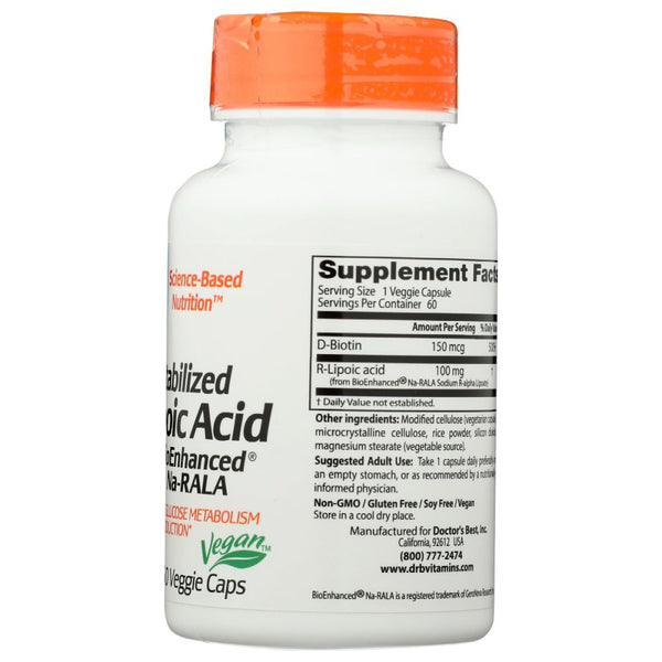 DOCTORS BEST: Stabilized R Lipoic Acid with BioEnhanced Na RALA 100Mg, 60 vc