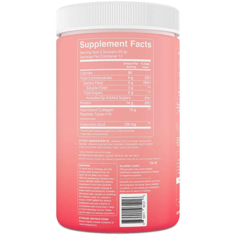 BELLWAY: Super Fiber Plus Collagen Strawberry Lemonade Powder, 11.46 oz